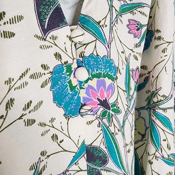 Ann Taylor Loft Linen Floral V-Neck Puff Sleeve Midi Dress Size MP Belted - Picture 6 of 16